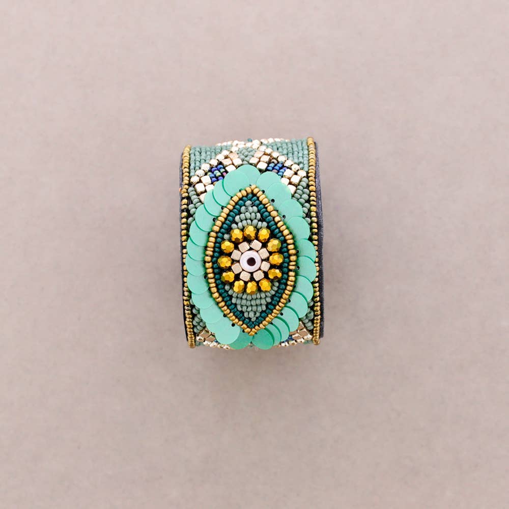Bracelet ajustable à paillettes Turkish Eye: Vert