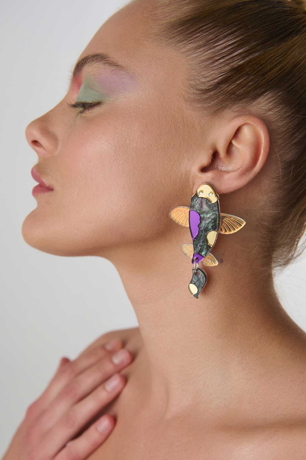 Koi Fish | Boucles d'oreilles: Noir