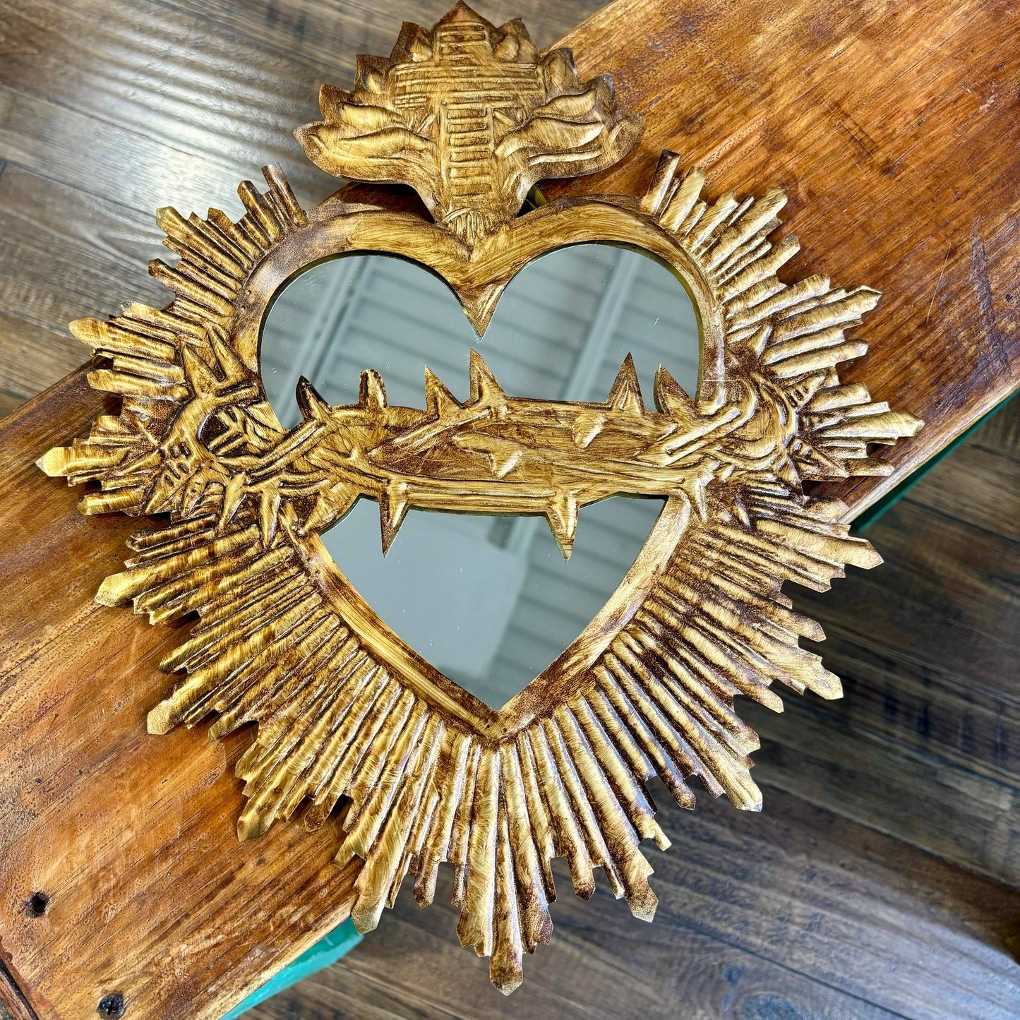 Miroir en étain du Sacré-Cœur de Jésus: Grand