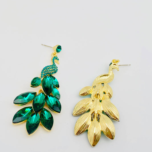 Boucles d'oreilles à queue étalée en forme de paon vert: Vert