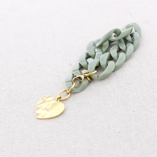 Bracelet à maillons en résine avec pendentif en forme de cœur en acier: Vert