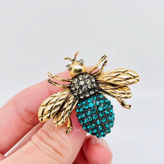 Broche à linge en forme d'abeille en strass en métal: Vert