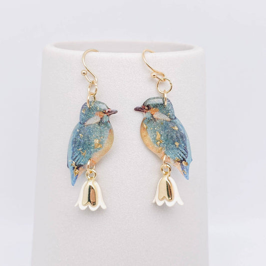Boucles d'oreilles pendantes en forme d'oiseau en résine: Blanc