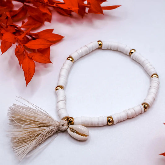 Bracelet Heishi Cauri Blanc