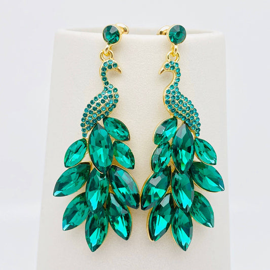 Boucles d'oreilles à queue étalée en forme de paon vert: Vert